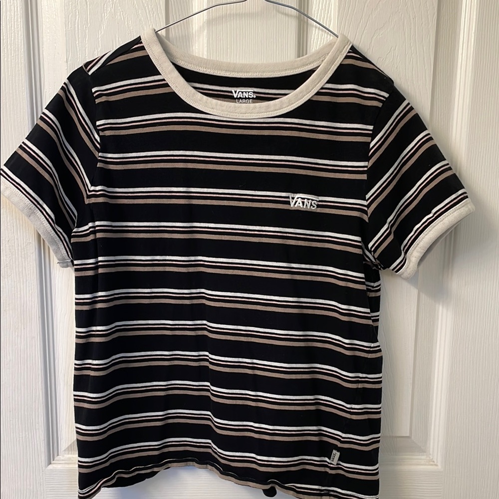Juniors/girls Vans Black and White Striped Short Sleeve Tee